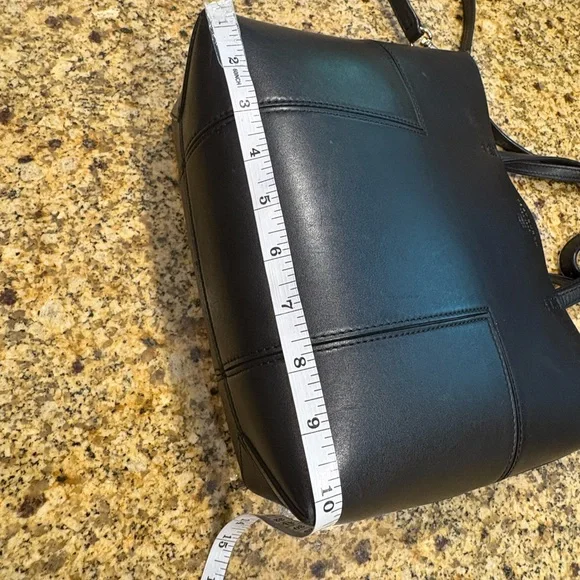 Tory Burch Block T Mini Tote Bag Black Leather 2-way Crossbody Handles - Picture 3 of 16